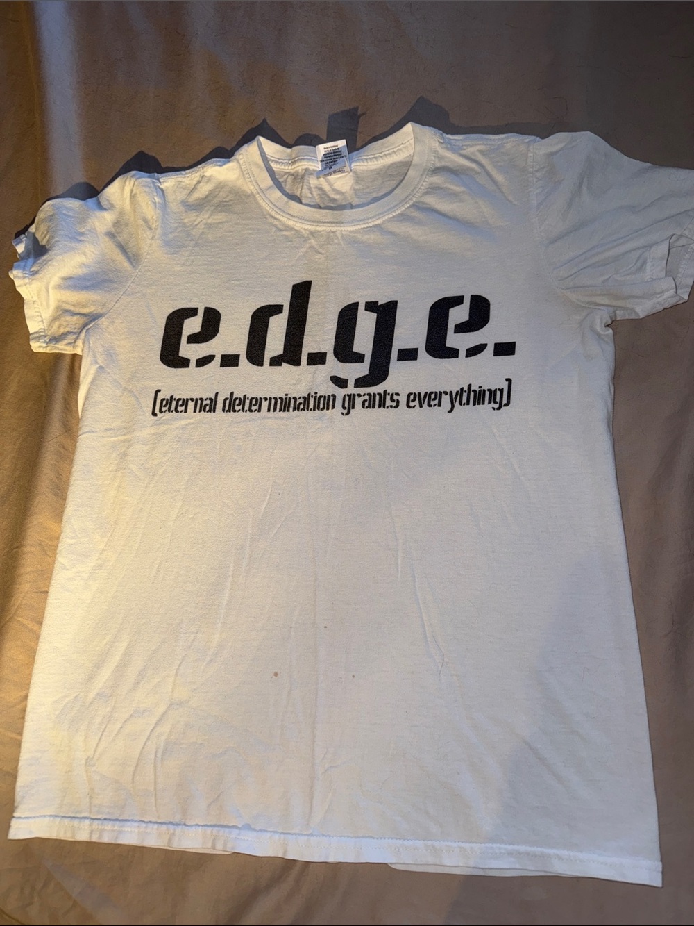 Gildan White Short Sleeve Tee with Black "e.d.g.e." Graphic